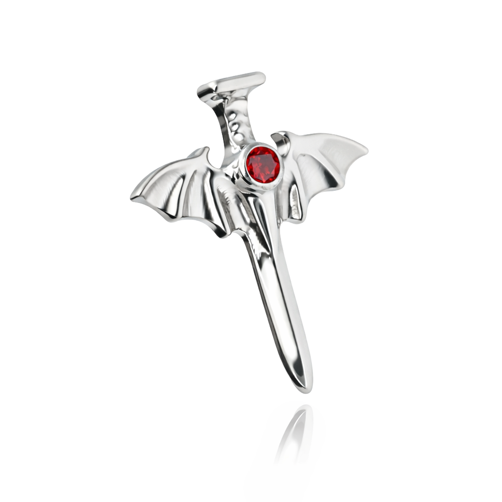 Titanium attachment dagger with red zirconia - silver - TNA-233