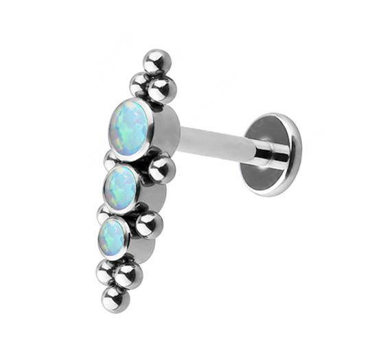 Titanium labret decorative - light blue opal OP17 - TGW-075