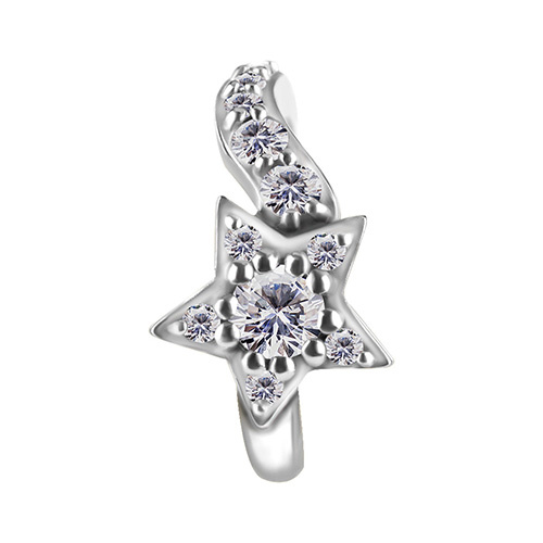 Belly button ring clicker silver star with white zircons - CoCr NF- KP-067