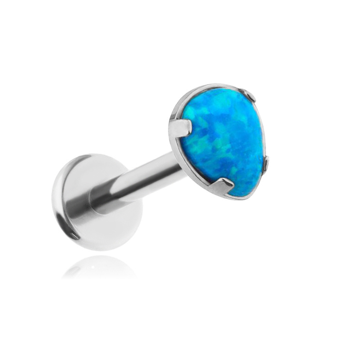 Titanium labret Blue teardrop opal - silver