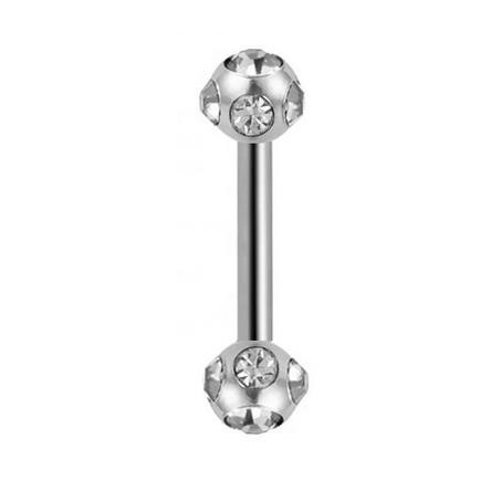 Tongue barbell silver - white crystals- KJ-002