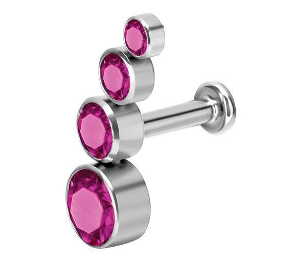 Titanium labret - Premium CRYSTALS - dark pink - TGW-074