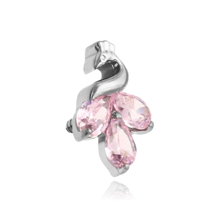 Titanium attachment peacock with pink zircons - sterling silver - TNA-131