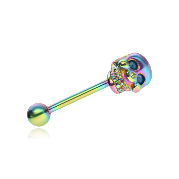 Tongue barbell - colored skull - KJ-010