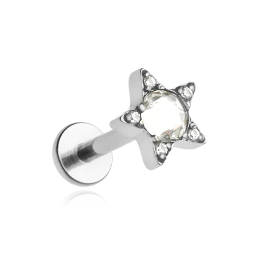 Titanium labret - star with white zircons - TGW-046