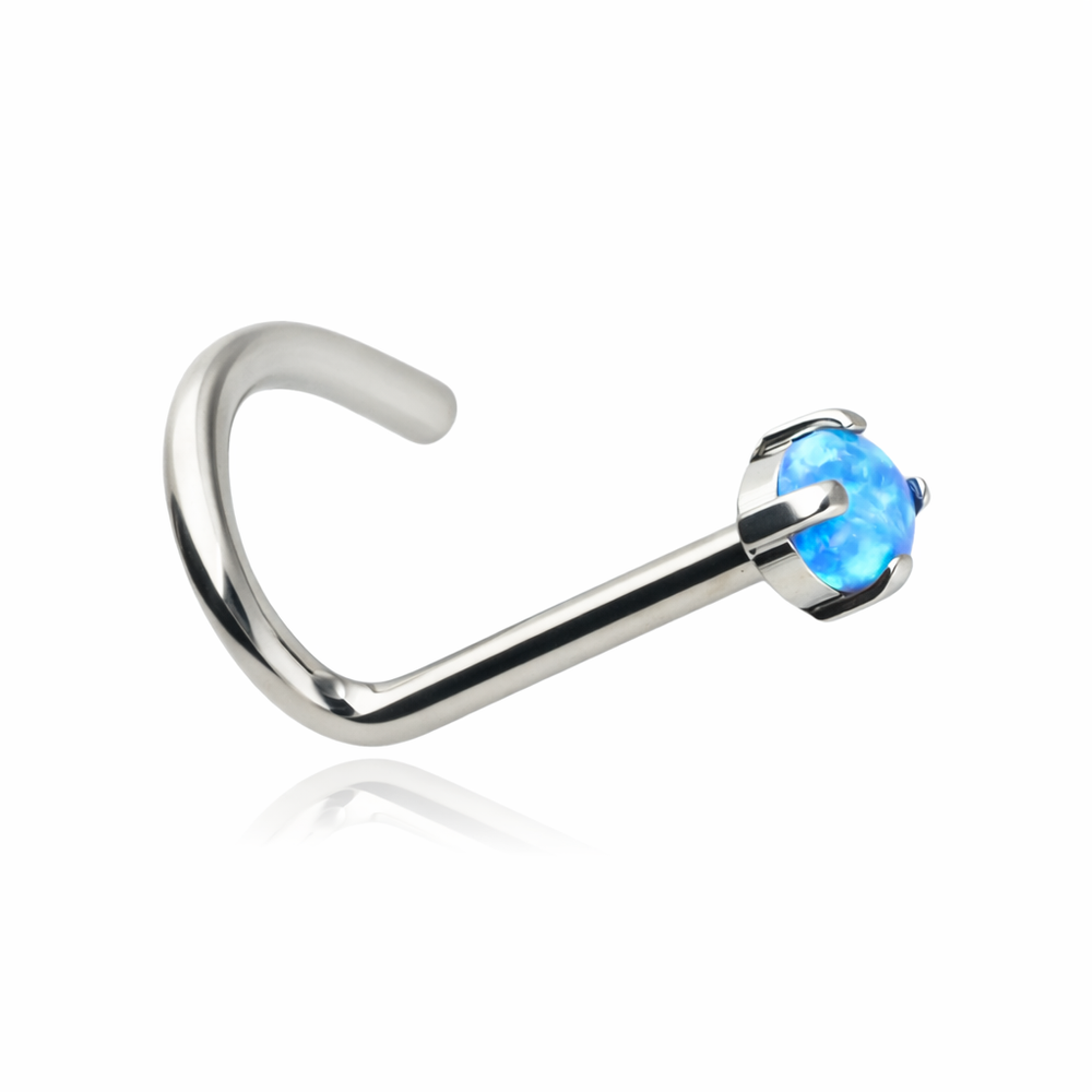 Titanium nose screw with blue opal OP05 - silver - TN-005