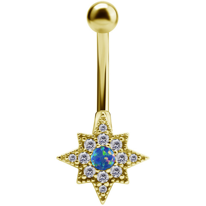 Gold Belly button ring with blue opal - KP-026