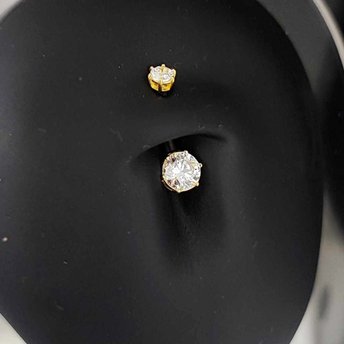 Belly button ring - 18K gold with white zircons - GD18K-033