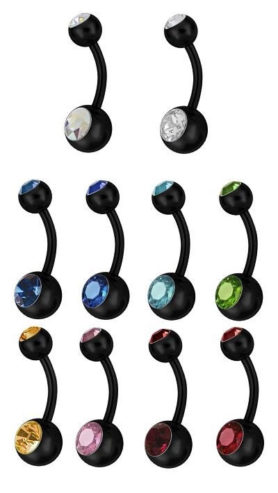 Black Belly button ring with pink zirconia - KP-004