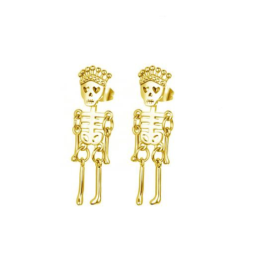 Earrings - gold charming skeletons - skulls - KU-005