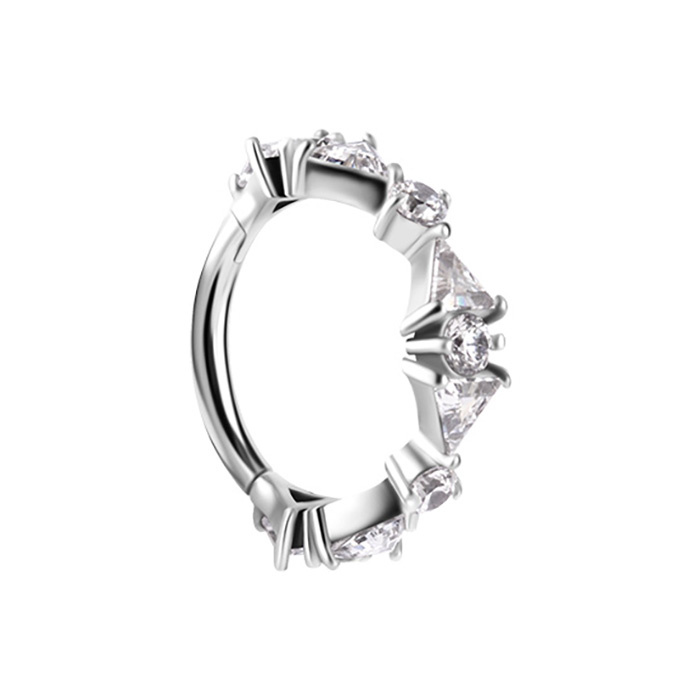 Piercing ring clicker decorative with white zircons - CoCr NF - sterling silver - K-074