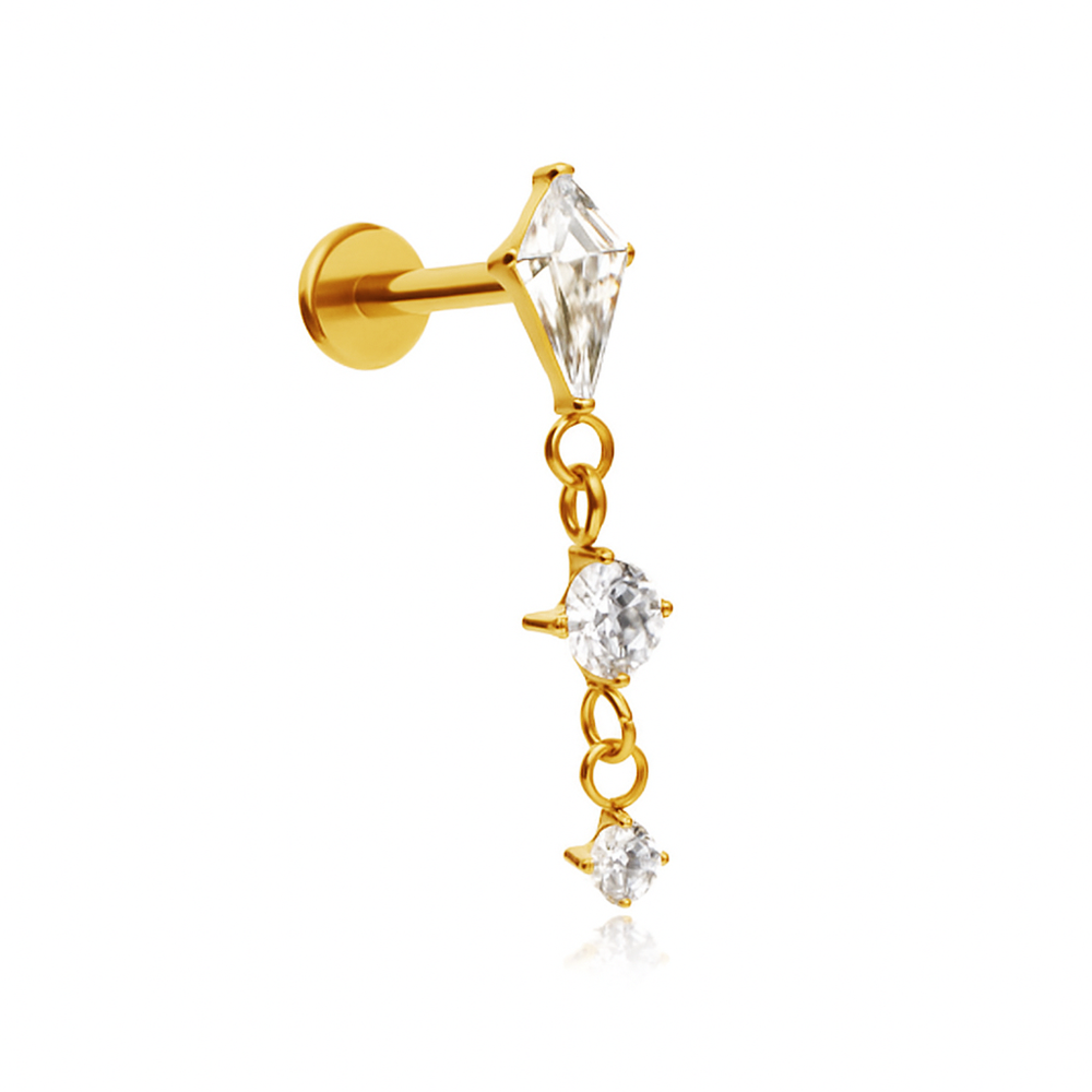 Titanium labret with white zircons - gold