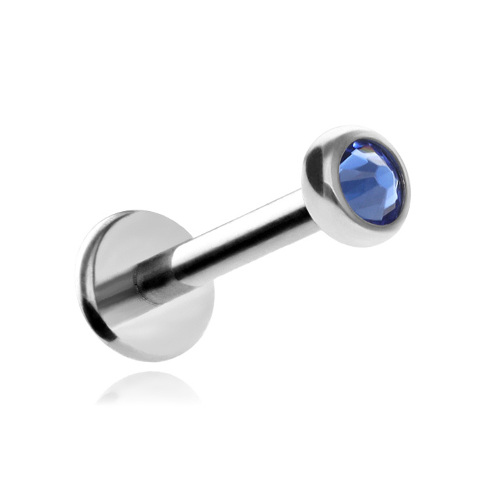 Titanium labret with navy blue premium crystal - silver 