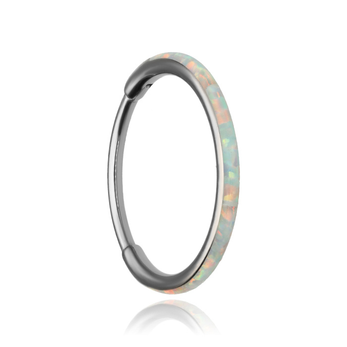 Titanium piercing ring clicker with opal op17 - TK-091