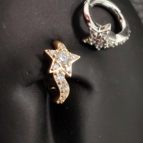 Belly button ring clicker gold star with white zircons - CoCr NF- KP-067