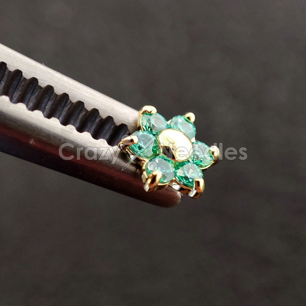 18K gold attachment for pins - gold flower with sea zirconia - GD18K-002