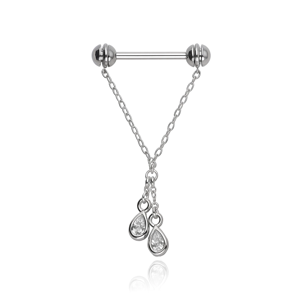 Silver nipple piercing - white cubic zirconia - S-025