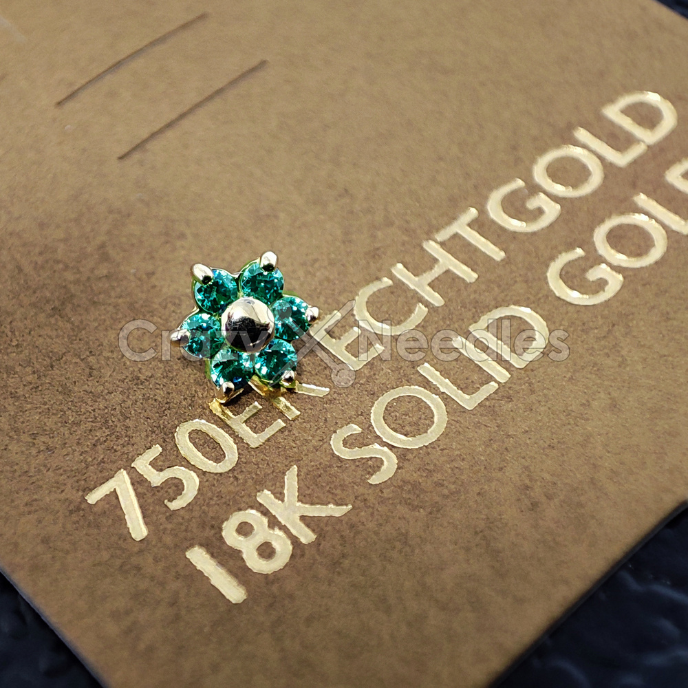 18K gold attachment for pins - gold flower with sea zirconia - GD18K-002