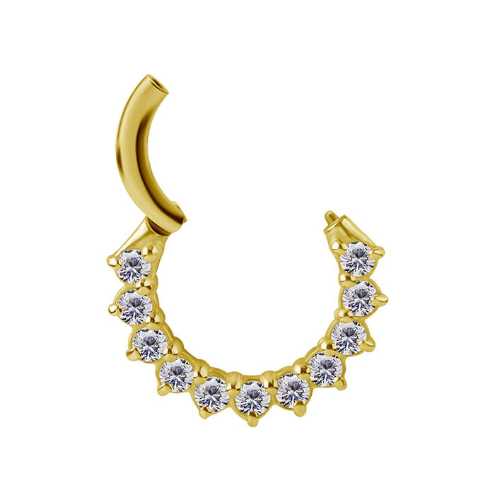 Piercing ring clicker - 18K gold with white zircons - GD18K-030