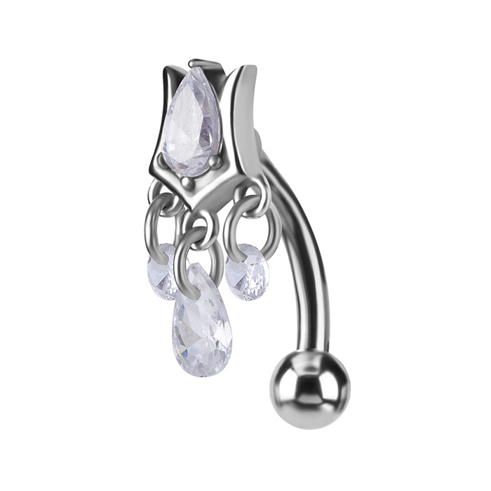 Belly button ring with white cubic zirconia - silver - KP-032