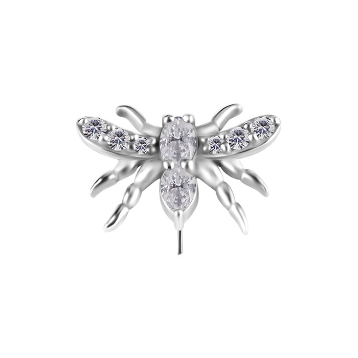 Nakrętka push in - latający owad z białą cyrkonią - CoCr NF - srebrny - PI-018