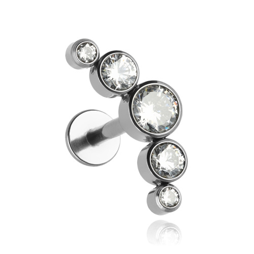 Titanium labret cluster with white zircons 