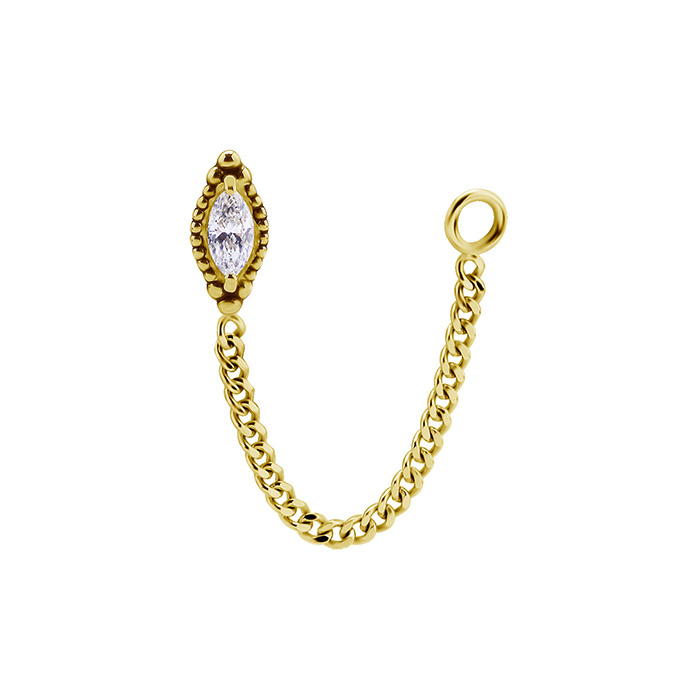 Attachment 18K gold ornament with white zirconia and chain - GD18K-057