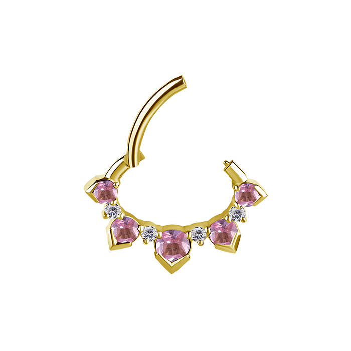 Piercing ring clicker - 18K gold with pink sapphire and Lab Created Diamonds - GD18K-064