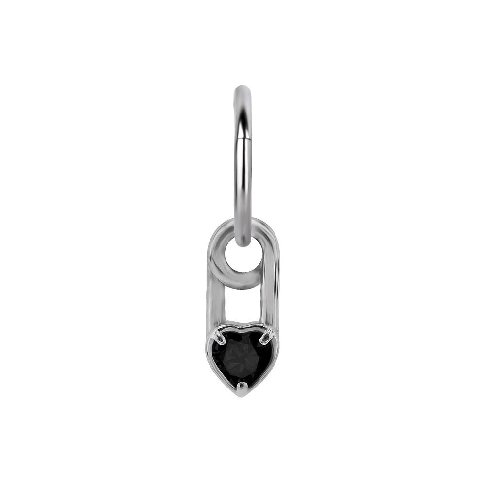 Charms - silver safety pin - black zirconia - D-017