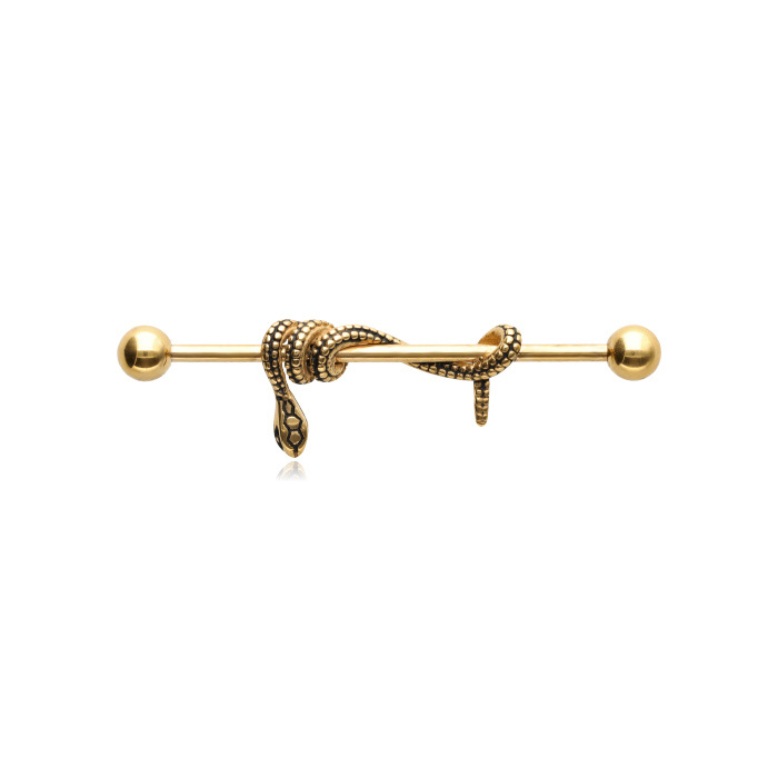 Industrial Earring - Gold Snake - IND-016