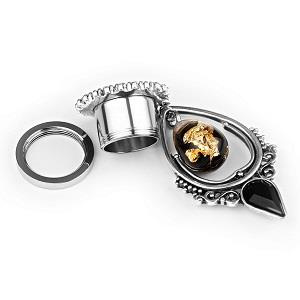 Decorative long tunnel with black and gold beads and black zirconia - PT-062