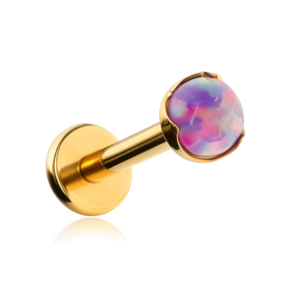 Titanium labret with white opal OP18 - silver