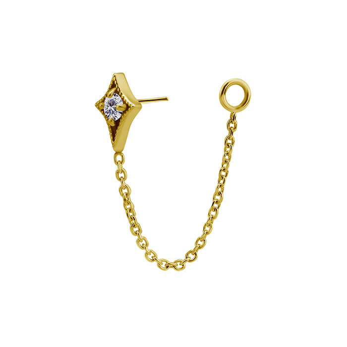 attachment 18K gold ornament with white zirconia and chain - GD18K-048