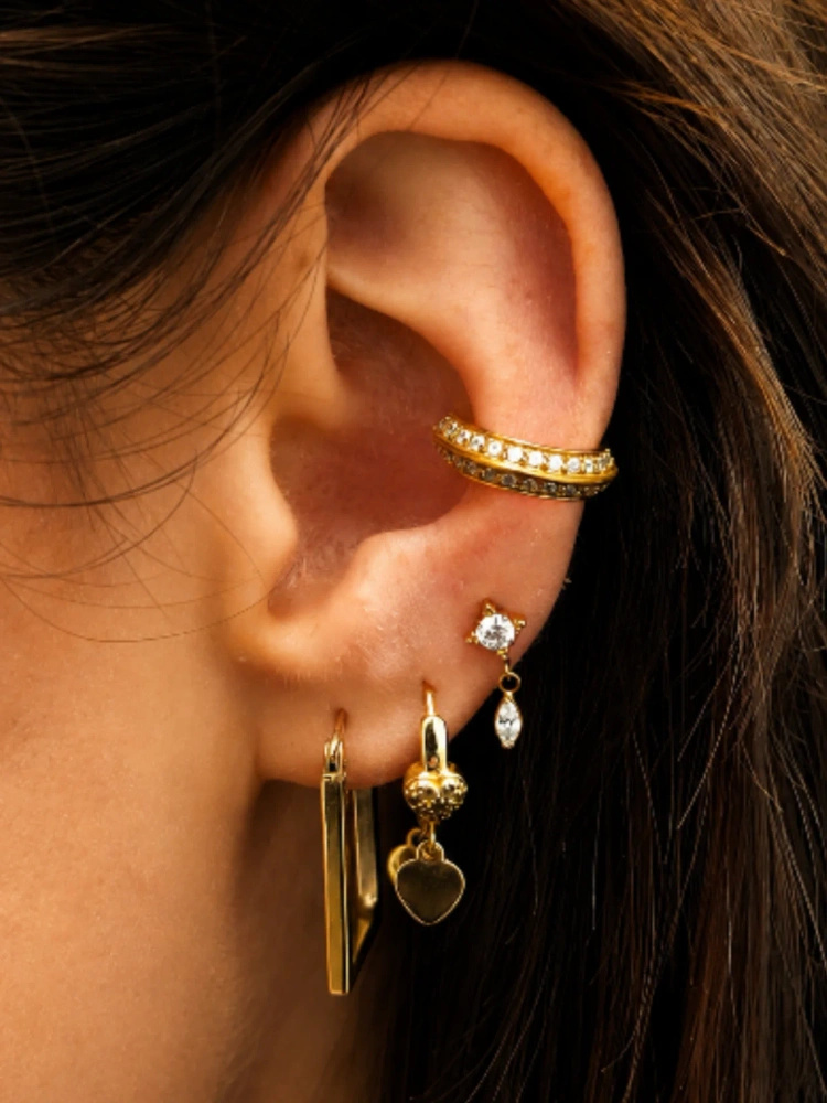 PREMIUM white zirconia  clicker hoop ring - gold - K-015