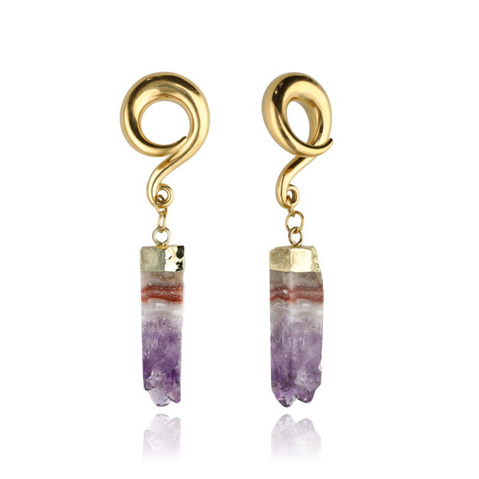 Ear weights with purple amethyst - pair - silver - PT-183
