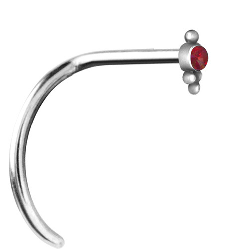 Earring for nose with red opal - silver - NS-023