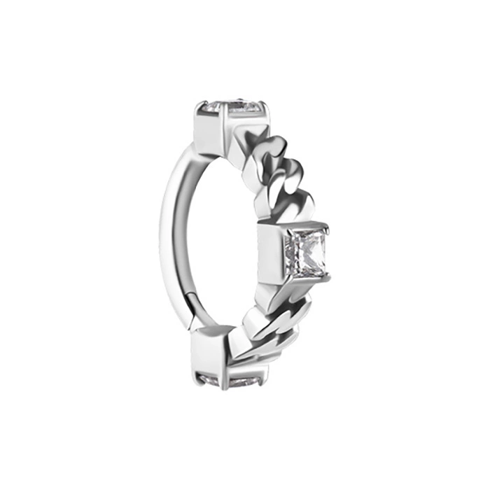 Piercing ring clicker decorative with white zircons - CoCr NF - silver - K-072