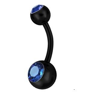 Black Belly button ring with blue zirconia - KP-004