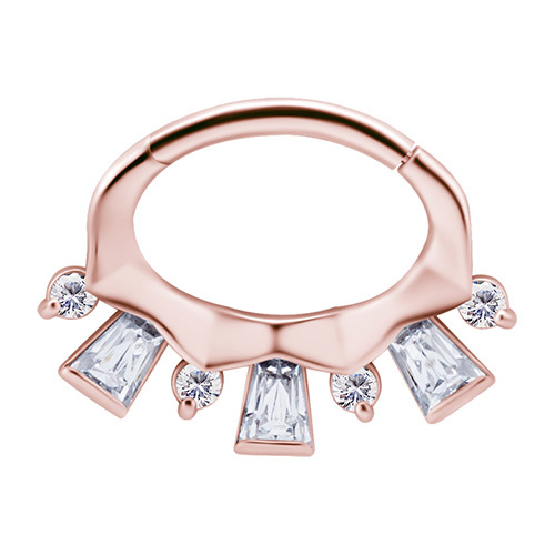 Rose gold clicker ring with white premium Zirconia - K-046