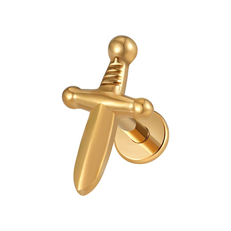 Titanium labret gold dagger - TGW-109