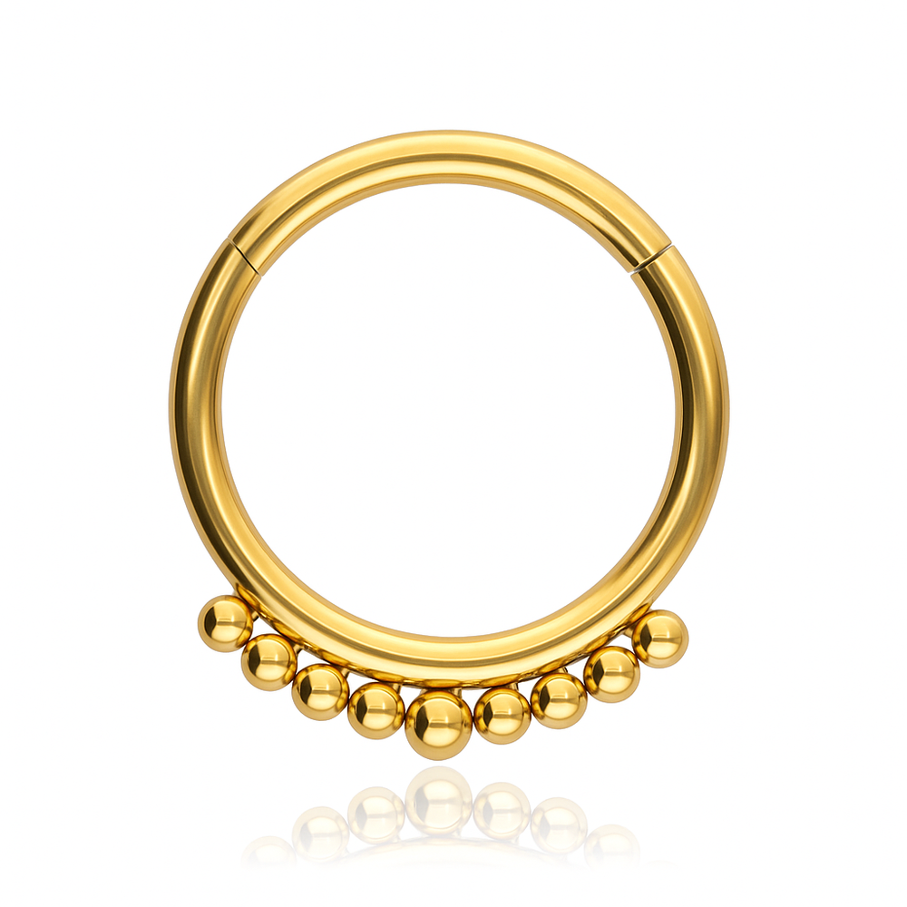 Titanium piercing ring clicker with mini beads - gold - TK-031