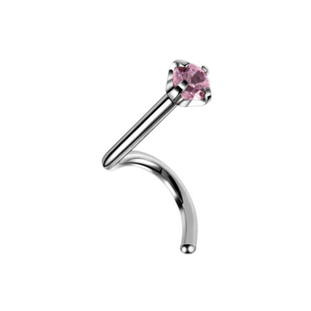 Titanium nose screw with pink zirconia - silver -TN-010