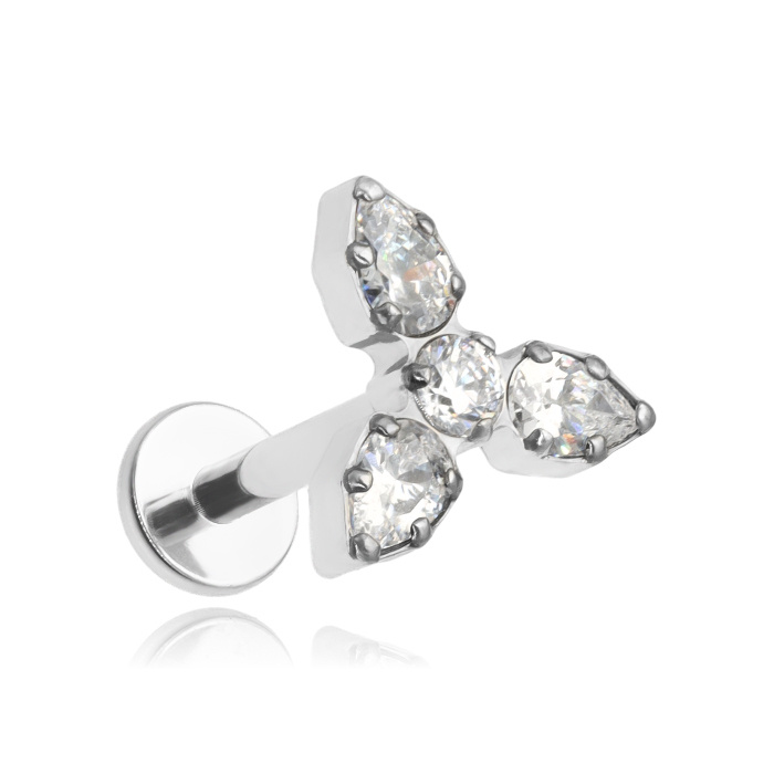 Titanium labret earring with white zircons - TGW-129