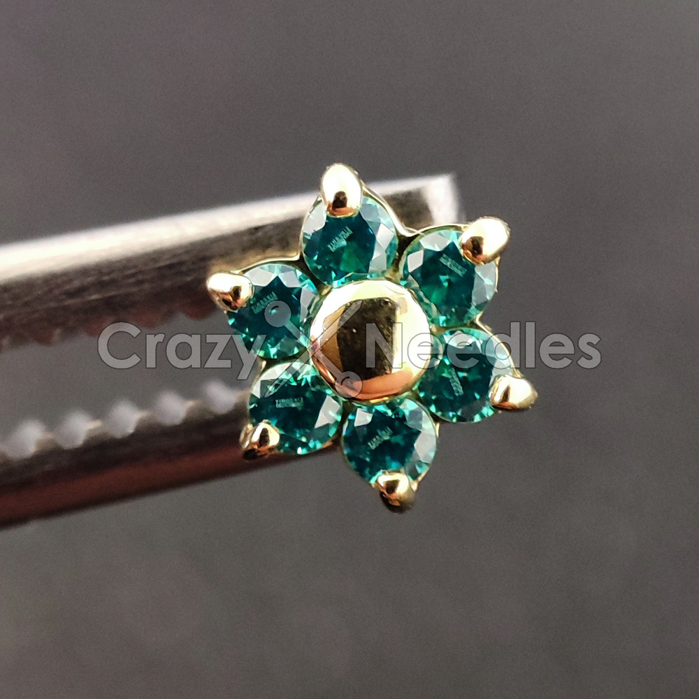 18K gold attachment for pins - gold flower with sea zirconia - GD18K-002