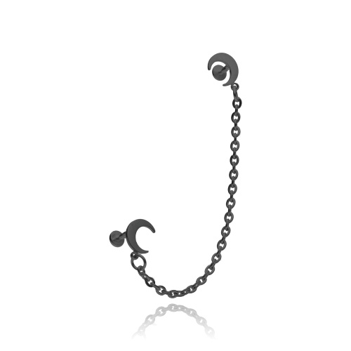 Earring labret moons with chain - black - LGW-044/1