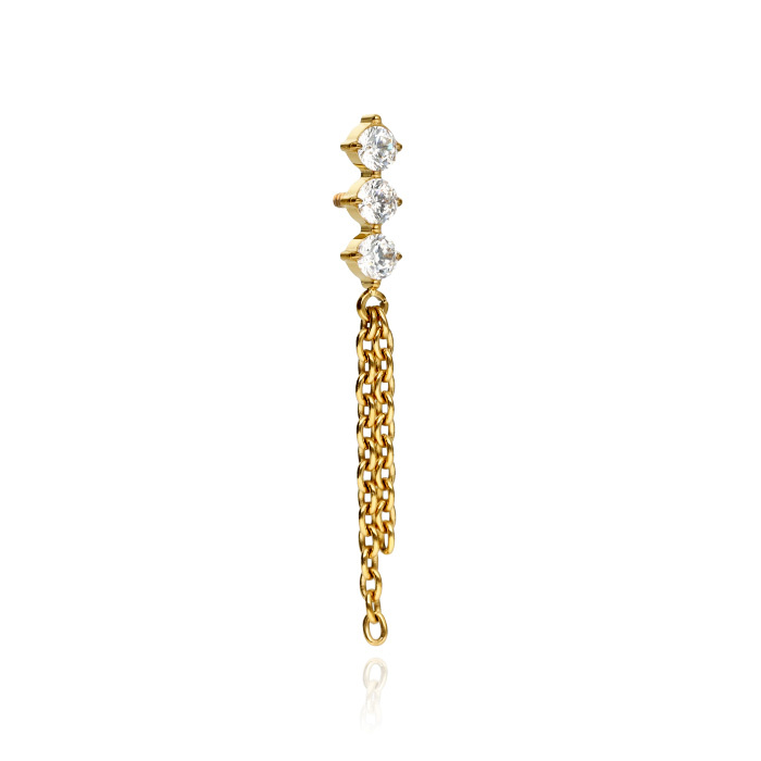 Titanium attachment with white cubic zirconias and chains - gold - TNA-116