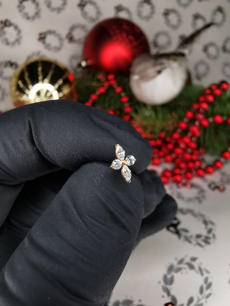 Titanium labret with white zircons - gold