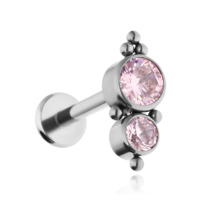 Titanium labret decorative - pink zirconia - TGW-077