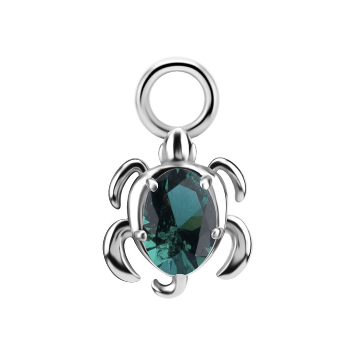 Charms - CoCr NF - turtle with green zirconia - silver - D-084