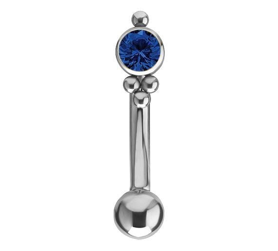 Titanium curved barbell - Premium Zirconia - silver and dark blue zirconia - TB-009